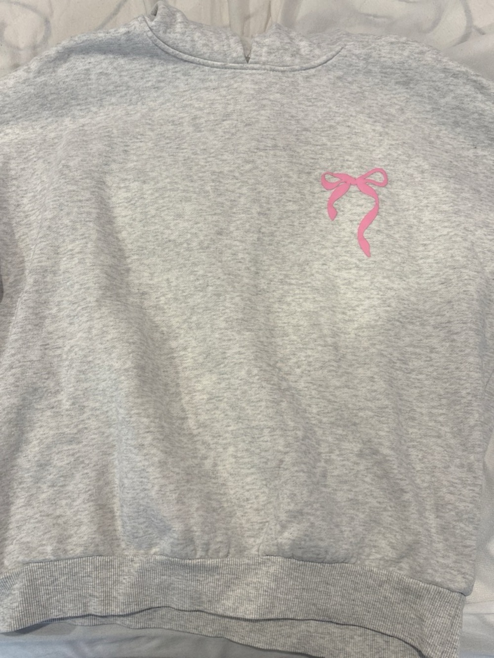 Edikted Light Gray Sweatshirt with Pink Bow Chest Graphic